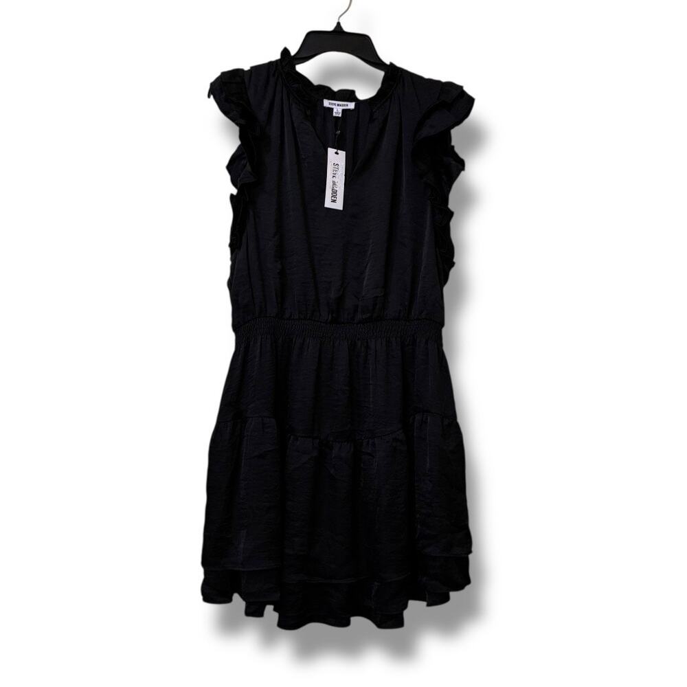 Steve Madden Satin Prairie Dreams black mini dress size large NWT - Picture 3 of 5